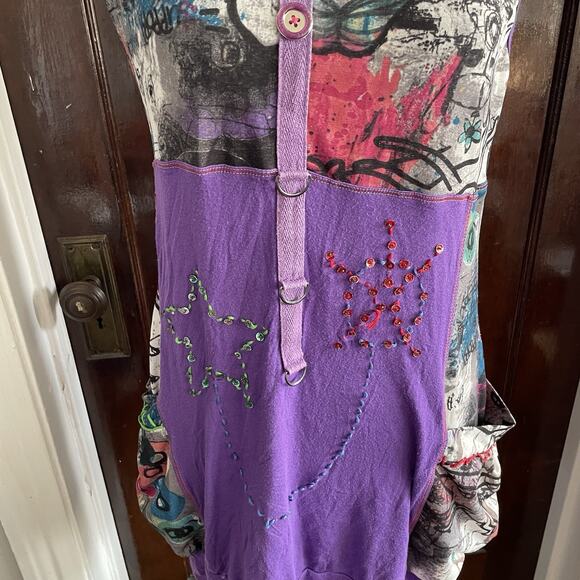 Forla Paris Top Womens LARGE Patchwork Embroidered Pockets Colorful Purple Y2K - Picture 2 of 8